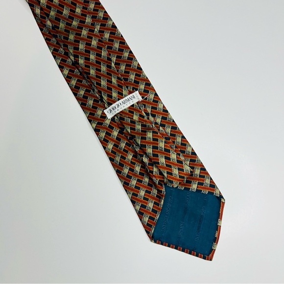 Giorgio Armani Brown / Orange Geometric Classic Silk Tie - Picture 5 of 7
